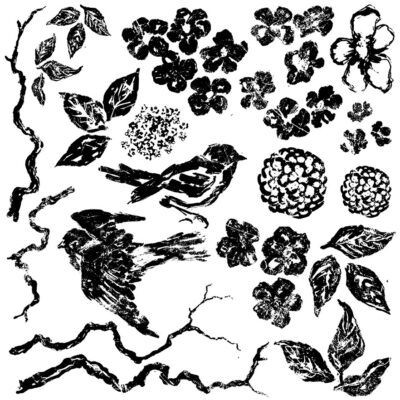 birds, branches, blossoms, stamps