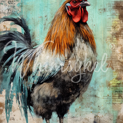 Hues & Feathers, Whimsykel Designs, decoupage paper, rooster