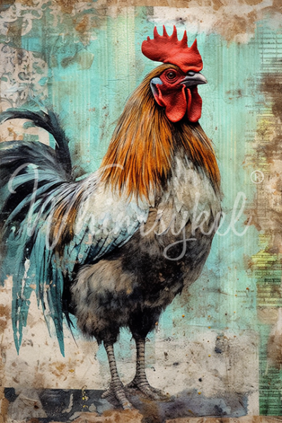 Hues & Feathers, Whimsykel Designs, decoupage paper, rooster