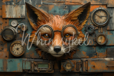 Tictoc Fox, Whimsykel Designs, Decoupage Paper, Fox, steampunk