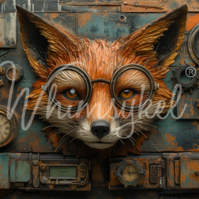 Tictoc Fox, Whimsykel Designs, Decoupage Paper, Fox, steampunk