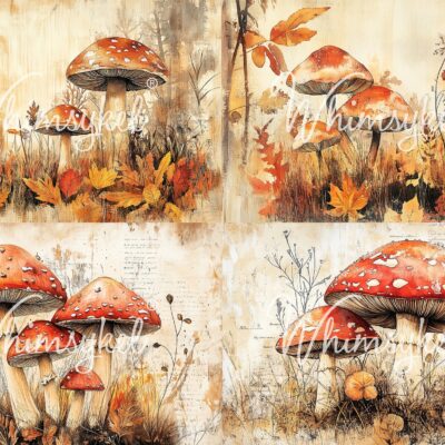 Fall Mushroom, Whimsykel Designs, Decoupage Paper, mushrooms