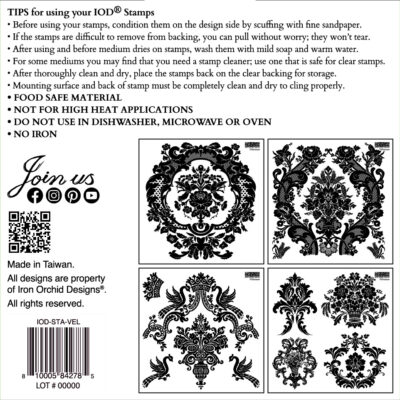 velveteen, iod, stamps, boxed stamp, damask, floral damask